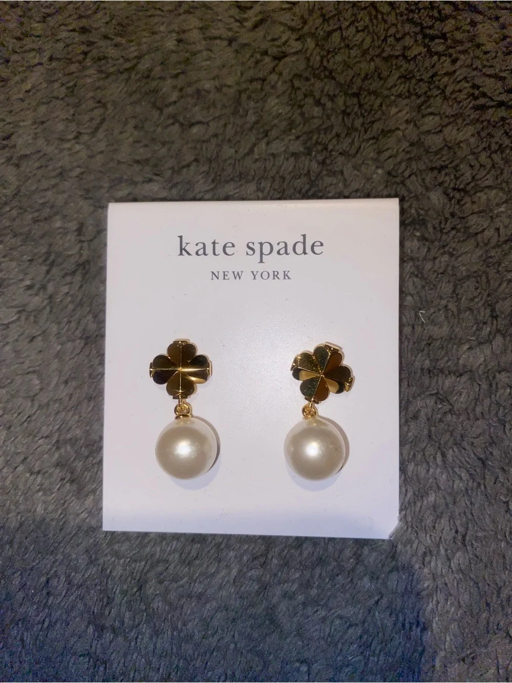 Kate Spade Gold Clover Pearl Drop Earrings